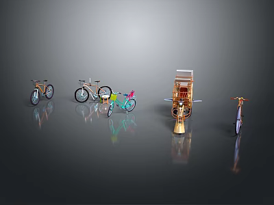 Collection of Various Style Bicycles with Retro Design Colorful Frames and Cargo Tricycle 3d model