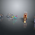 Collection of Various Style Bicycles with Retro Design Colorful Frames and Cargo Tricycle