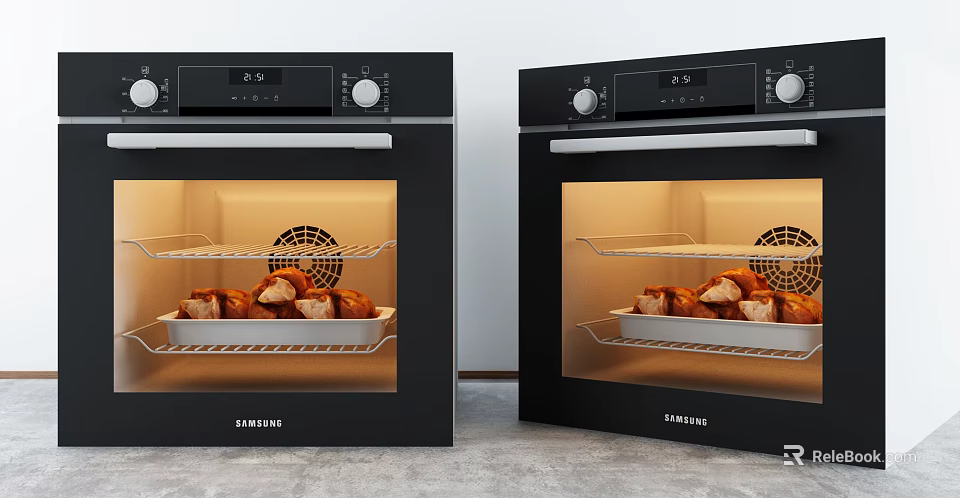 Samsung Black Ovens With Baked Goods As Modern Kitchen Appliances 3d model 