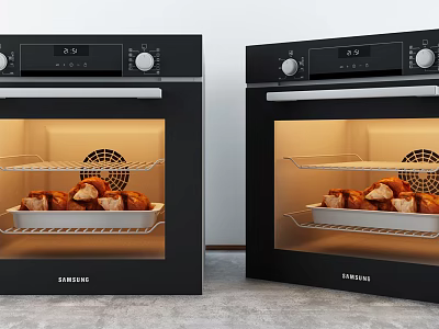 Samsung Black Ovens With Baked Goods As Modern Kitchen Appliances 3d model