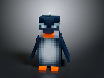 Blocky Pixel Art Penguin Game Character With Orange Beak And Feet 3D Render 3d model