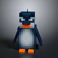 Blocky Pixel Art Penguin Game Character With Orange Beak And Feet 3D Render