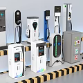 Public Electric Vehicle Charging Stations With Various Modern Designs And Charging Ports