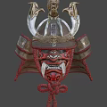 Samurai Helmet With Fanged Red Mask And Dragon Ornament Traditional Design