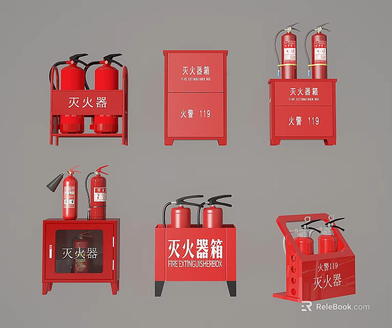 Essential Fire Safety Equipment Including Fire Extinguishers And Cabinets 3d model 