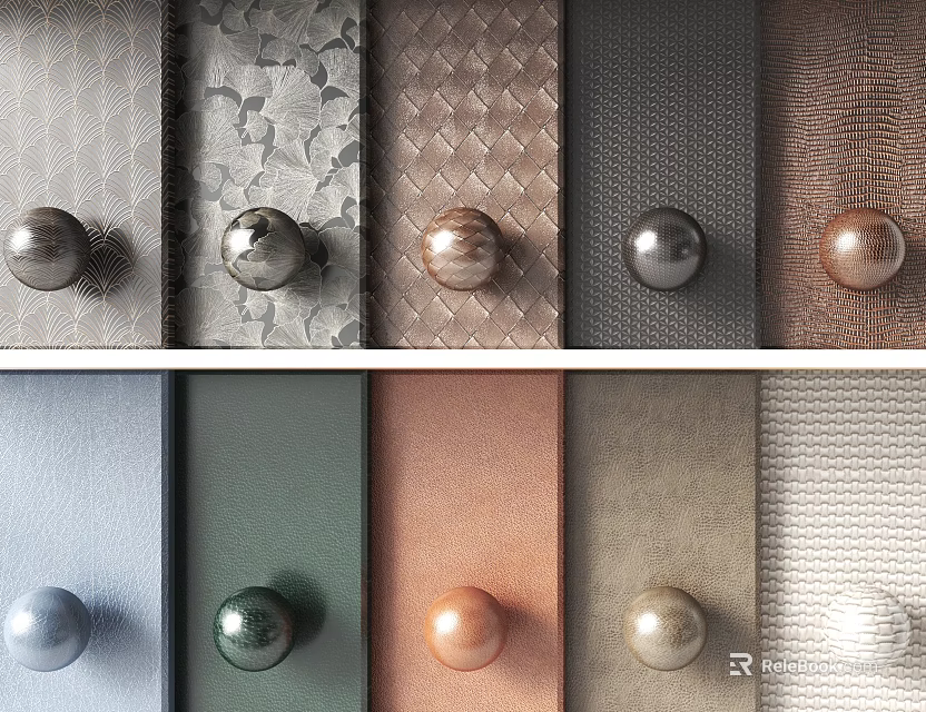 Diverse Textured Wall Panels Design With Multiple Colors And Decorative Spherical Knobs 3d model 