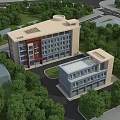 Aerial Planning of Modern Building Complex With Green Surroundings and Road Layout
