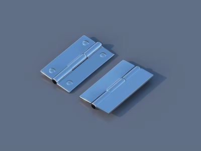 Two Silver Metal Hinges With Flat Surface And Mounting Holes For Furniture 3d model