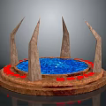 Decorative Circular Stone Platform With Blue Liquid Spiked Pillars And Red Accents