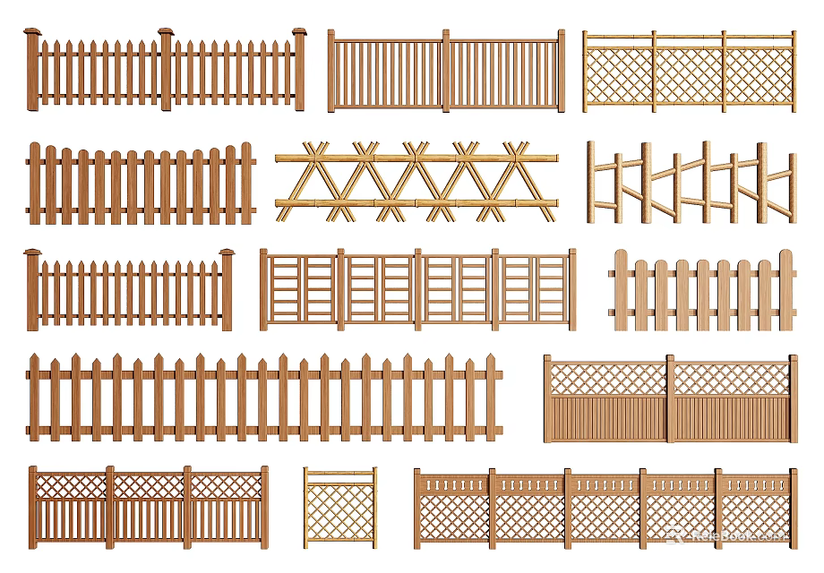 Various Types Of Wooden Fence Designs With Different Patterns And Styles 3d model 