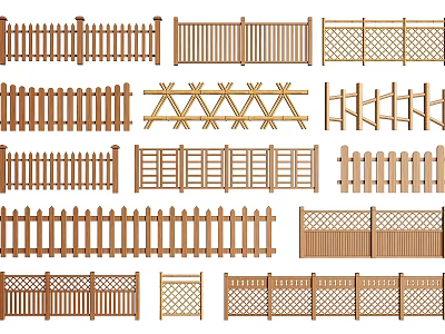 Various Types Of Wooden Fence Designs With Different Patterns And Styles 3d model