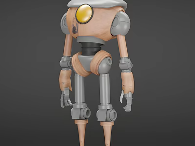 Electric Toy Robot With Wooden Gray Body Yellow Circular Eye And Movable Joints 3d model