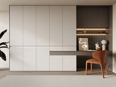 Sleek Modern Built in Wardrobe With White Dark Gray Panels And Ambient Lighting 3d model
