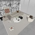Cream Style Sofa Coffee Table Combination Cream Style Sofa Coffee Table Lazy Sofa Stool Decorative Painting Round Coffee Table 3d model