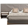 Elegant Modern Double Bed With Textured Headboard Gold Nightstand And Plush Pillows