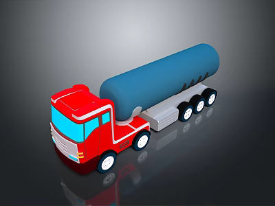 Red Tanker Truck With Blue Cylindrical Tank And White Wheels 3d model