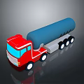 Red Tanker Truck With Blue Cylindrical Tank And White Wheels