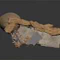 Natural Rock Scene Structure With Metal Gate Stone Slabs And Gravel Ground