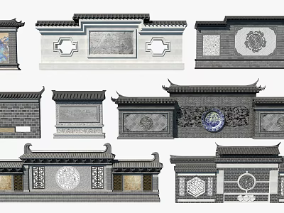 Chinese Traditional Garden Wall Designs With Carved Patterns And Circular Motifs 3d model