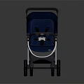 Modern Baby Stroller With Blue Canopy And Silver Frame Ergonomic Handle And Wheels