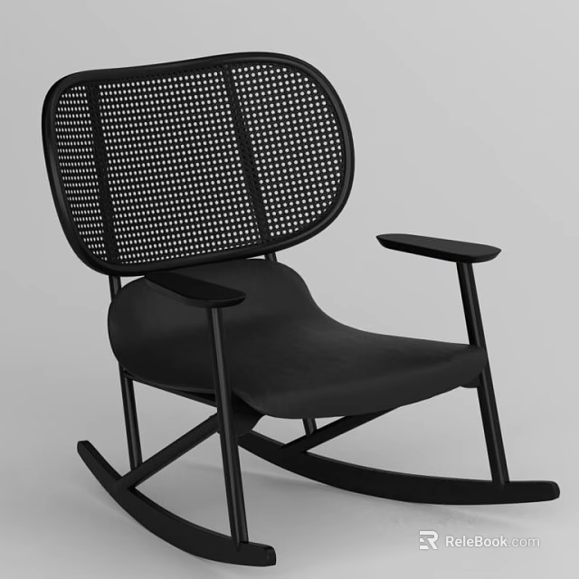 Modern Black Rocking Leisure Chair With Perforated Mesh Backrest And Armrests 3d model 