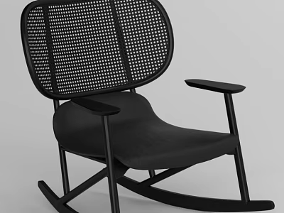 Modern Black Rocking Leisure Chair With Perforated Mesh Backrest And Armrests 3d model