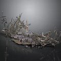 Ancient Shipwreck Remains With Wooden Frames Broken Hull And Metal Parts
