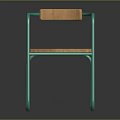 Modern Wooden Chair With Green Metal Frame Curved Backrest And Natural Wood Seat