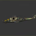 Military Helicopter With Camouflage Design Rotor Blades And Missiles On Gray Surface