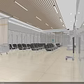 Spacious Waiting Area With Black Chairs Reception Desk Wooden Ceiling Light Strips And Glass Partitions
