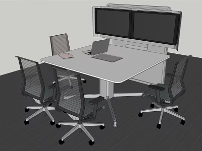 Modern Conference Table With Ergonomic Chairs Laptop Folder And Large Monitors Setup 3d model