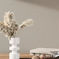 White Vase With Pampas Grass Flowers On Neutral Wall Background Decor