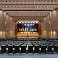 Modern Concert Hall Interior With Blue Seats And Stage