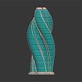 Twisted Modern Building With Blue Mosaic Tiles Pink Top And Reflective Unique Shape