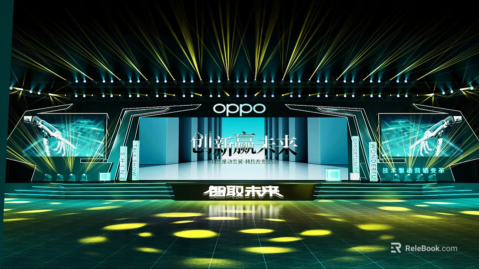 Commercial Event Stage Equipment With LED Screens Lighting And OPPO Brand Setup 3d model 