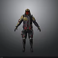 Futuristic Armor 3D Model With Red Gold Accents And Mechanical Details