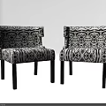 Modern Geometric Pattern Accent Chairs With Black White Upholstery And Dark Legs