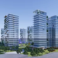 Modern High Rise Residential Buildings with Surrounding Greenery Water Area and Roads