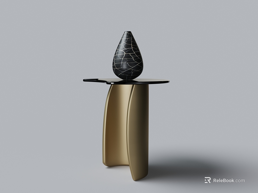 Modern Round Side Table With Gold Base And Black Vase On Top 3d model 
