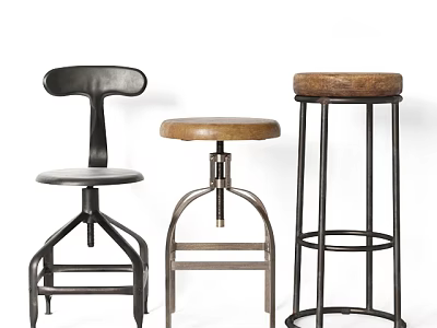 Three Different Design Bar Stools With Metal Frames Leather Seats And Wooden Tops 3d model