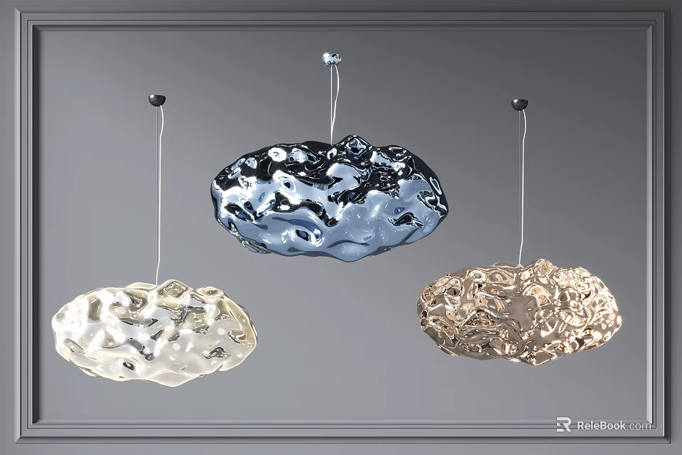 Modern Irregular Shaped Metallic Pendant Lights With Silver White And Gold Finishes 3d model 
