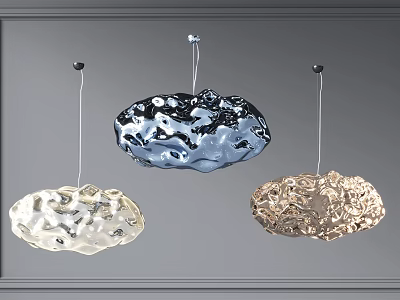 Modern Irregular Shaped Metallic Pendant Lights With Silver White And Gold Finishes 3d model