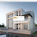 Modern Detached Villa Exterior With Large Windows Balcony And Swimming Pool