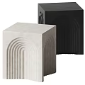 Modern Gray and Black Concrete Side Tables Featuring Arched Groove Design Details