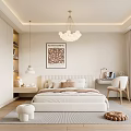 Modern Bedroom Interior With Built In Wardrobes Chandelier Artwork Above Bed And Natural Light