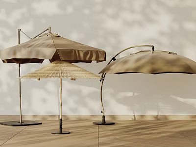 Stylish Sunshade Collection With Straw Weave And Curved Fabric Designs For Outdoor Use 3d model
