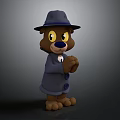 Cartoon Bear Character Wearing Blue Coat Hat Tie With Clasped Hands