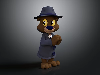 Cartoon Bear Character Wearing Blue Coat Hat Tie With Clasped Hands 3d model