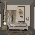 Warm Hotel Public Lounge With Beige Sofa Wooden Coffee Table Round Rug And Floor Lamp