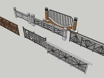 Diverse Feature Wall Designs With Carved Patterns Metal Grilles And Stone Bases 3d model